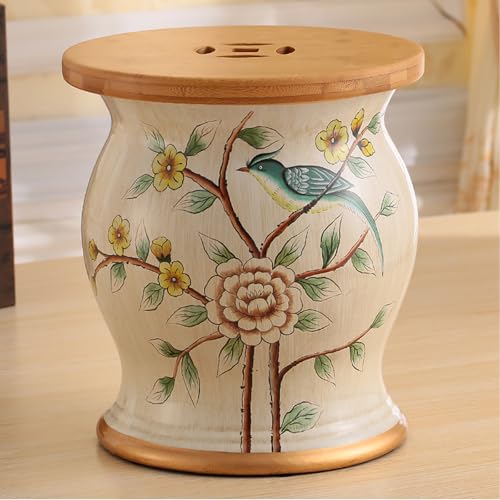 XINGYAOXS Taburete Jardín De Cerámica Pintado A Mano con Forma Tambor con Flores Y Pájaros Esmaltados Y Pintados Mano para Sala De Estar, Dormitorio Y Balcón(E2)