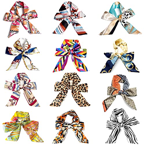 Fashion Scarf Handle Bag Hair Tie Headband, 12Pcs Neckerchief Package Hair Head Band for Purse Decor, Neck Scarf Skinny Scarfs for Women Hair Bracelet