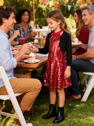 Image of WELAKEN Girls Ombre Sequin Dress Sparkly Fancy Short Puff Sleeves Gradient Party Dress