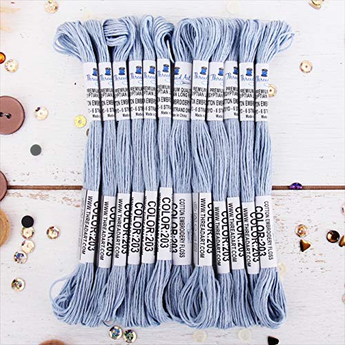 Image of 12 Skeins ThreadArt Cotton Embroidery Floss, Very Light Blue | Long fiber cotton embroidery floss for cross stitch, hand embroidery and bracelets. Six-strand floss separates easily.