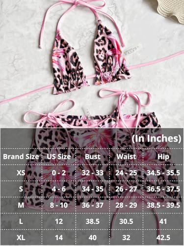 Image of ShawGobow Womens 3 Piece Leopard Bikini Set,Triangle String High Cut Thong Sexy Swimsuit & Coverup Skirt,Pool Party Outfit