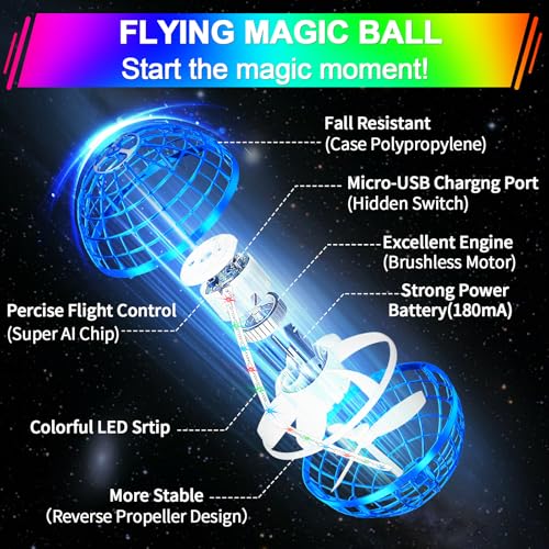 Image of Flying Orb Ball Toy,2026 Upgraded Parachute LED,Magic Hand Controlled Flying Gravity Ball,Cosmic Globe Boomerang,Cool Christmas Birthday Gift for 6 7 8 9 10+ Year Old Boys Girls-Blue & Red