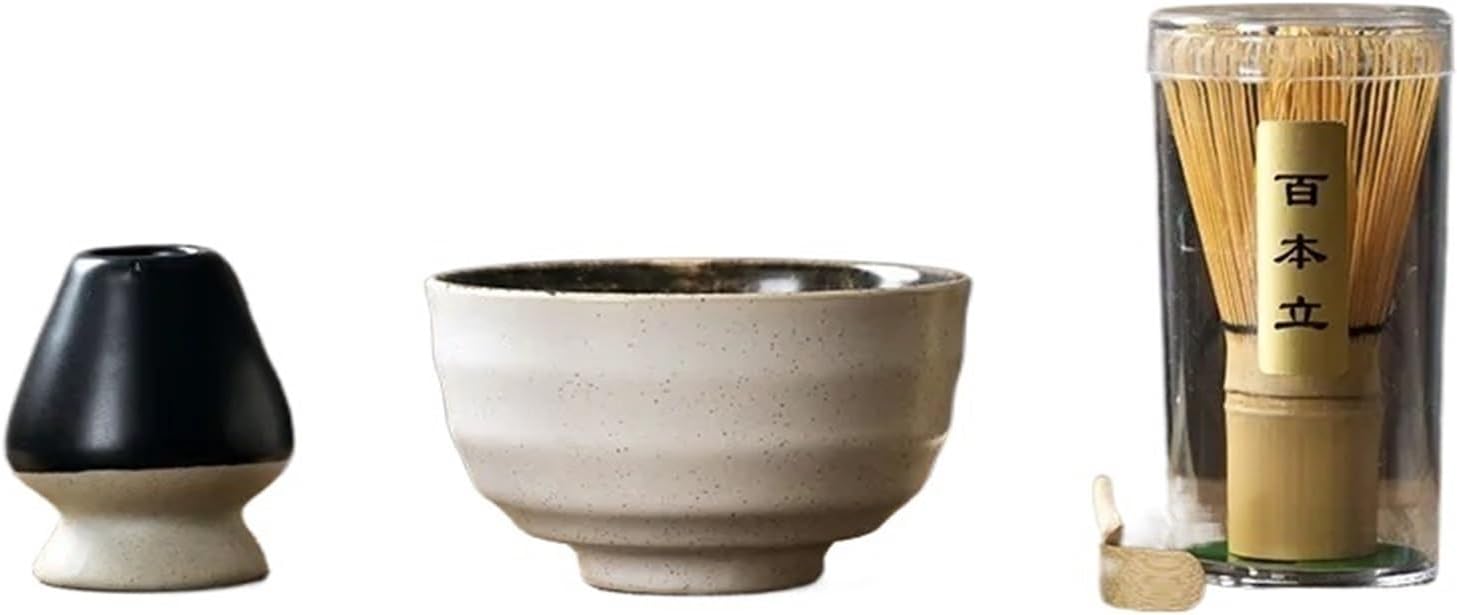 4PCS Ceramic Matcha Teaware Kit Ceramic Bowl Holder and Tea Scoop Matcha Teaset(Style C 4PCS Kraft)