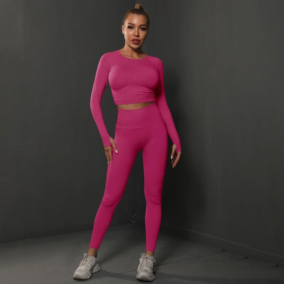 Set yoga a 2 pezzi da donna, top e leggings a vita alta da allenamento