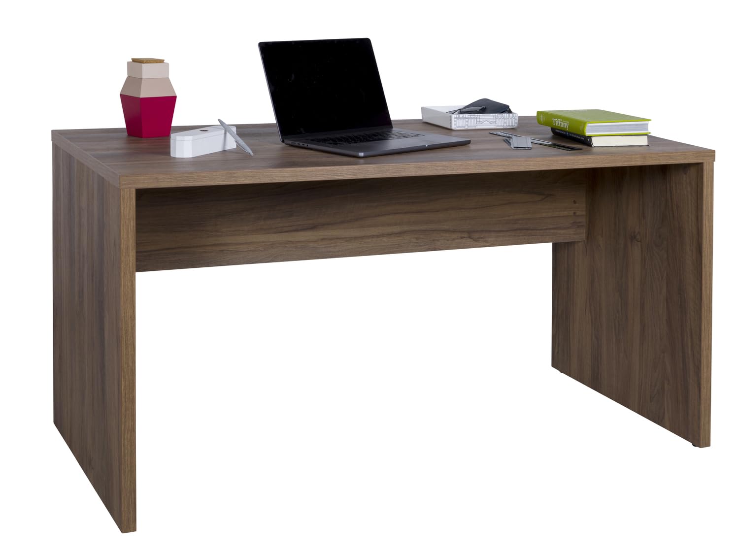 Composad | Scrivania della Linea DAVINCI BRERA con Modesty Panel, Scrivania Moderna ed Elegante, Per PC, Ufficio, Studio, (LxAxP) 138,2x74,5x68,3 cm, Colore Noce Brera, Made in Italy