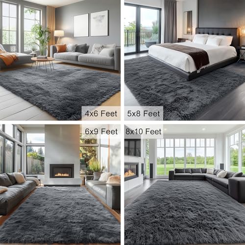 OLANLY 4x5.9 Fluffy Soft Area Rugs for Bedrooms Grey Washable Rug