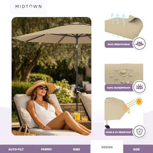 Image of Midtown Umbrellas Lean - 8 Ft Patio Umbrella, Heather Tan Canopy