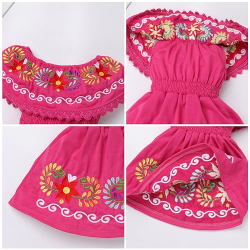 Kids Toddler Girls Traditional Mexican Off-Shoulder Floral Embroidered Drape Dress3