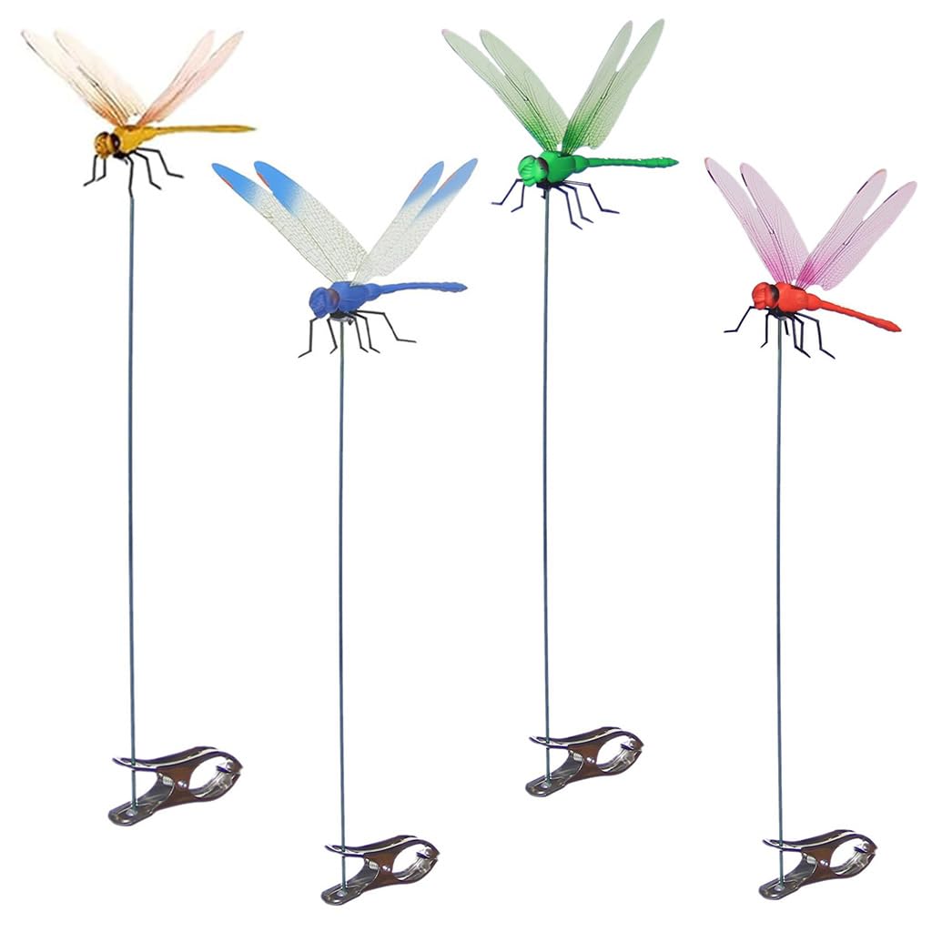 ORTIZA ® 4 Pack Dragonfly Clips Fake Plastic Colorful Dragonfly Humming Bird Stakes with Clip for Hat Clothes Indoor Outdoor Use-image-18
