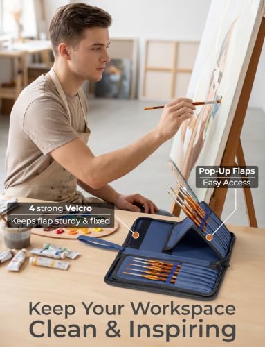 Image of DUGATO Short Brush Holder & Organizer, Canvas Case 5.4 x 10.7 in, Blue