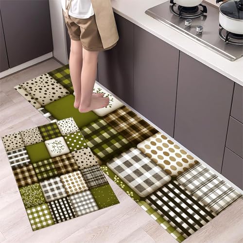 Alfombra de pie de cocina lavable 43x150 patchwork verde oscuro para pasillo 4