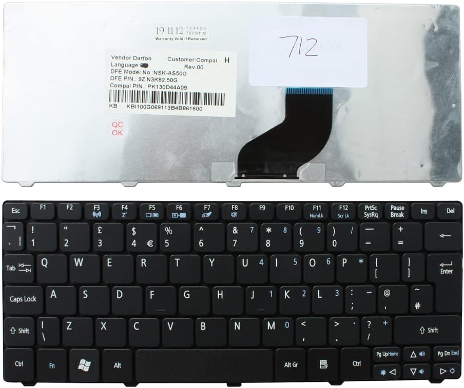 Keyboards4Laptops UK Layout Black Version 2 (Please Check The Picture) Replacement Laptop Keyboard Compatible with Acer Aspire One D255
