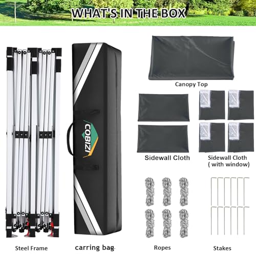 Image of COBIZI 10x20 Pop up Canopy Tent for Parties, Carry Bag,6 Walls,4 Sandbags