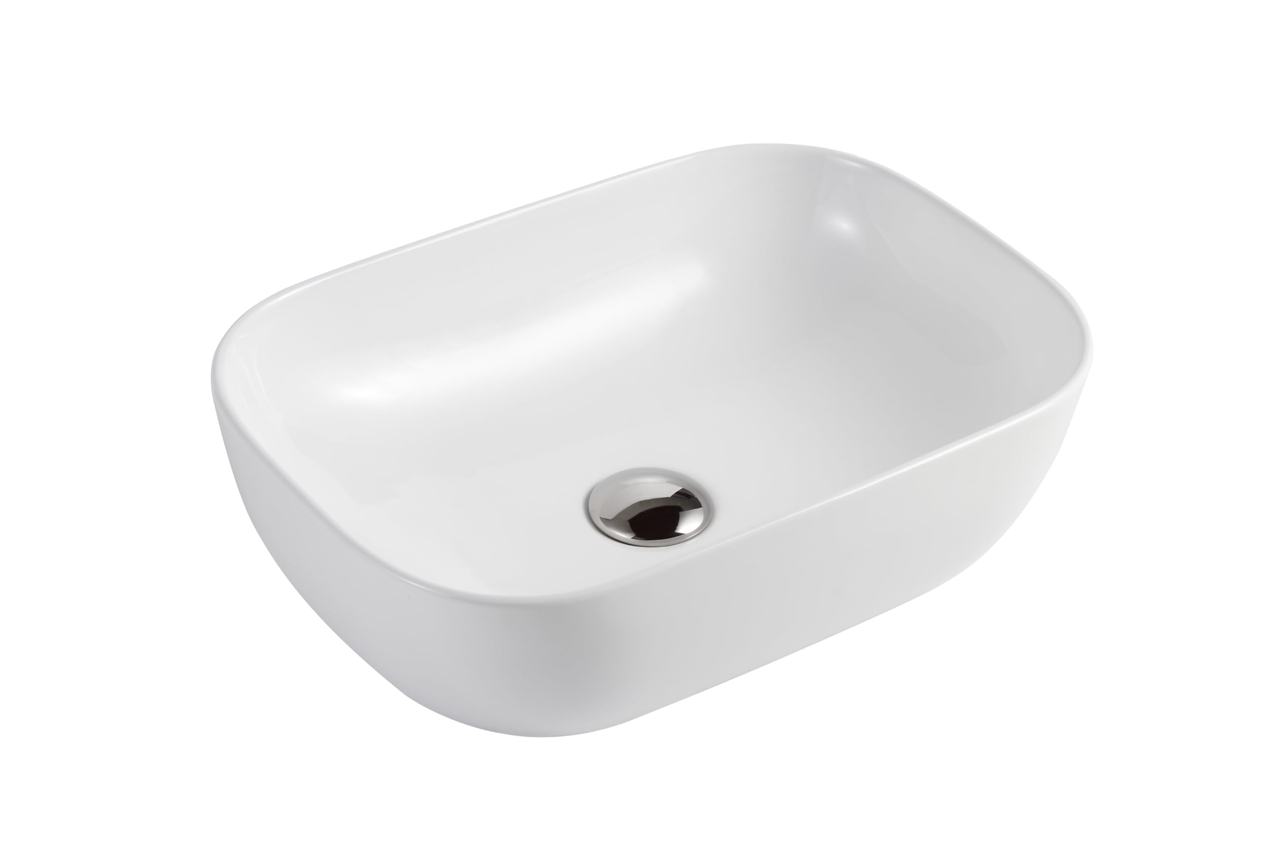 MUEBLES PITARCH -Lavabo rettangolare arrotondato, ceramica bianca, 14x46x32 cm, lavabo sopra il piano di lavoro, per bagni sovrapposti