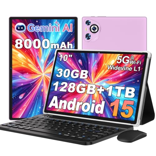 Image of 2026 Tablets, 30GB RAM + 128GB ROM(1TB TF), Android Tablet with 8000mAh Battery, Keyboard and Mouse, 2.0GHz, Gemini AI, 5G WiFi, BT 5.0, GPS - Metal Purple