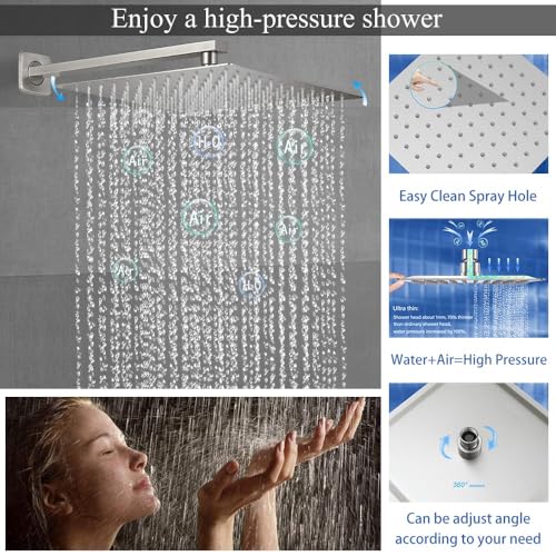 Image of Shower Faucet Set 16 Inch Wall Mount Rain Shower System, All Metal Shower Fixtures - Brushed Nickel
