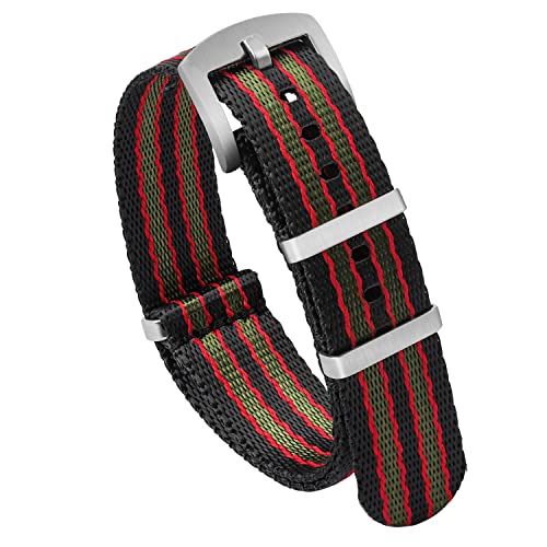 watchdives Nylon Watch Band 18mm 20mm 22mm Multicolor Replacement Watch Straps for Men Women (Black Red Green, 20mm)