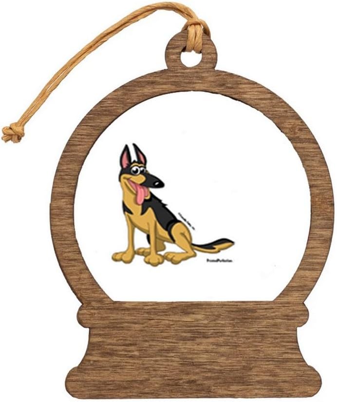 PrintedPerfection.com Personalized German Shepherd Wooden Snow Globe Shaped Christmas Ornament