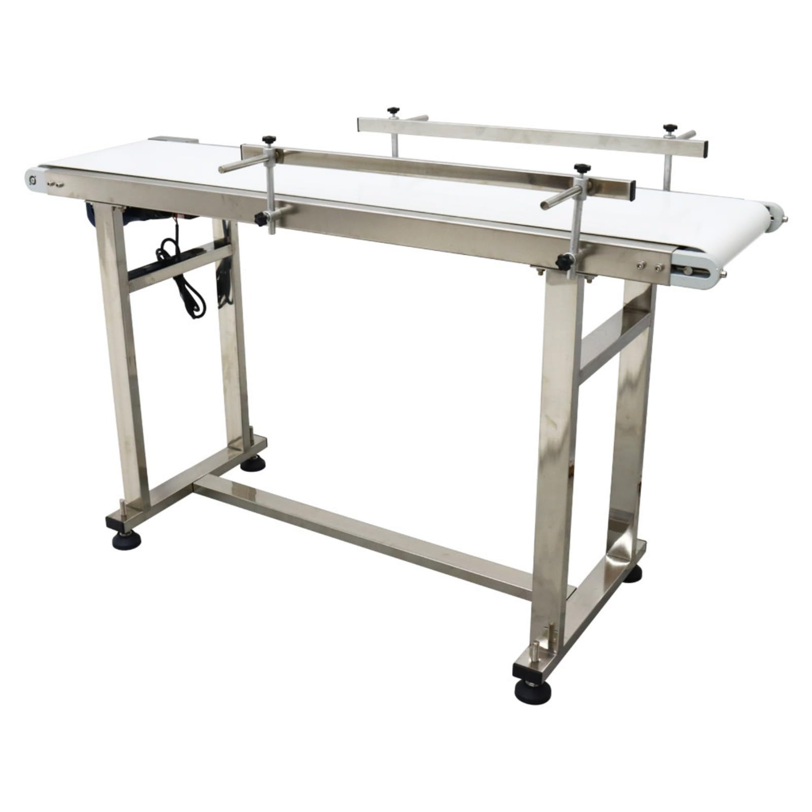 BEILOCKERY 53 inch PVC Belt Conveyor 11.8 inch Width Double Guardrails Stainless Steel Frames Belt Conveyor for Conveying Bottles Metal Plastic Bags Cartons 110V 60W