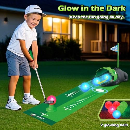 Clemas Mini Golf Set Toy for Children, Children's Golf Games, 16 Pieces Indoor Outdoor Golf Case Game Set with 3 Colourful Chats, 6 Balls, Putting Mat Toy for Boys