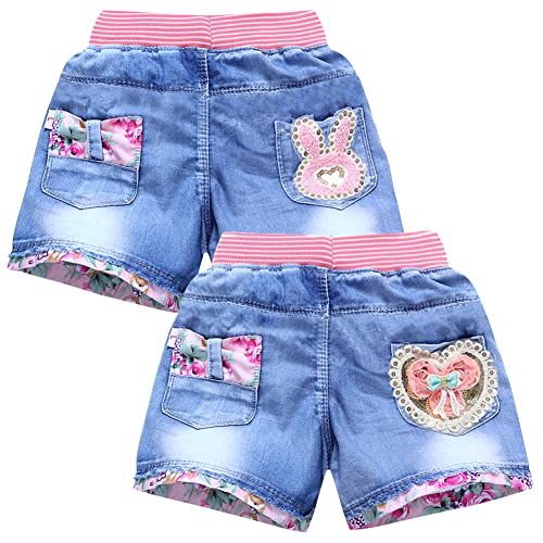 SXSHUN Shorts Mädchen Jeansshorts Kinder Denim Kurze Hose 2er-Pack Sommer...