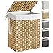 SONGMICS Laundry Hamper with Lid, 23.8 Gallon (90 L) Synthetic Rattan Clothes Laundry Basket with Lid and Handles, Foldable, Removable Liner, Goose Yellow ULCB51NL