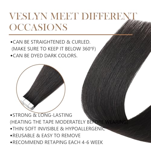 Image of Tape In Hair Extensions Human Hair 22 Inch #1B Natural Black