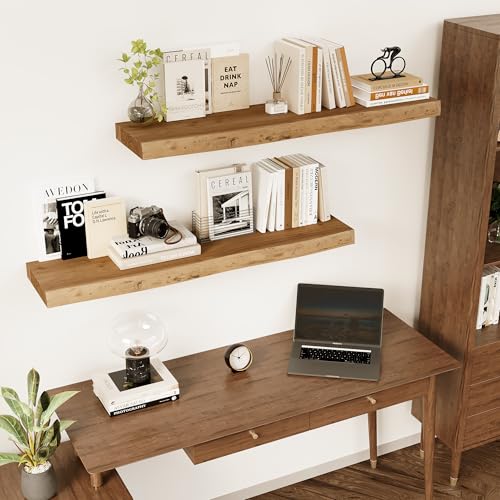 Image of Vivelove Wood Floating Shelves Live Edge 32 inch Set of 2, Natural