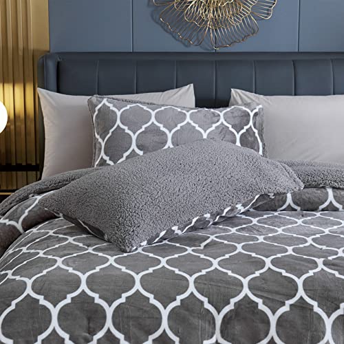 Bestchic CFFLGRUQ Grey Comforter Set Queen Size 3 Pieces, Sherpa Fleece Reversible Queen Comforter Set thumb #6