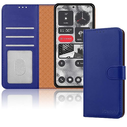 iCatchy for Nothing Phone 2 Case Leather Wallet Book Flip Folio Stand View Magnetic Protect RFID Blocking Cover compatible with Nothing Phone 2 Phone Case (Blue)