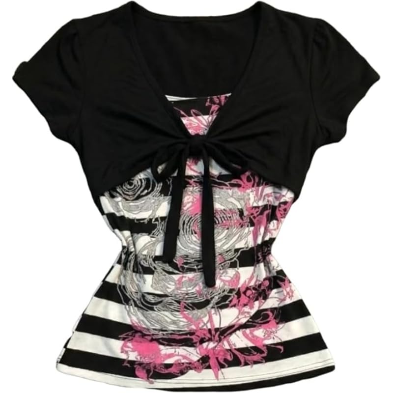Image of Kawaii Cutecore Harajuku Vintage Y2k 2000s Tops Summer Goth Emo Alt Short Sleeve Graphic Tee