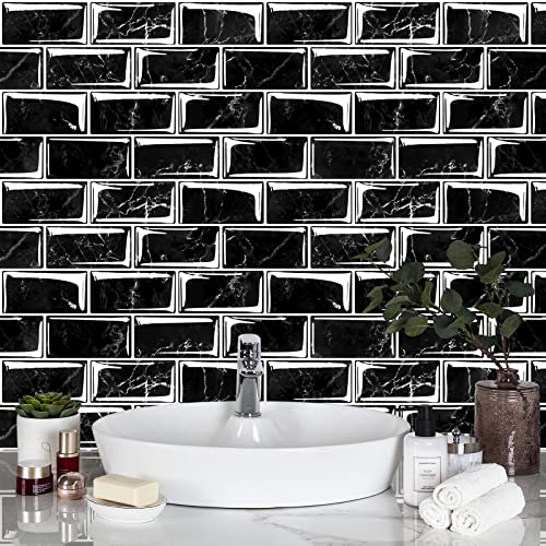 Livebor Black Peel and Stick Backsplash Wallpaper Kitchen Wallpaper 15.7inch x 196.8inch Backsplash Contact Paper Decorative Wallpaper Peel and Stick Bathroom Waterproof Tile Removable Wall Paper - Thumbnail 6