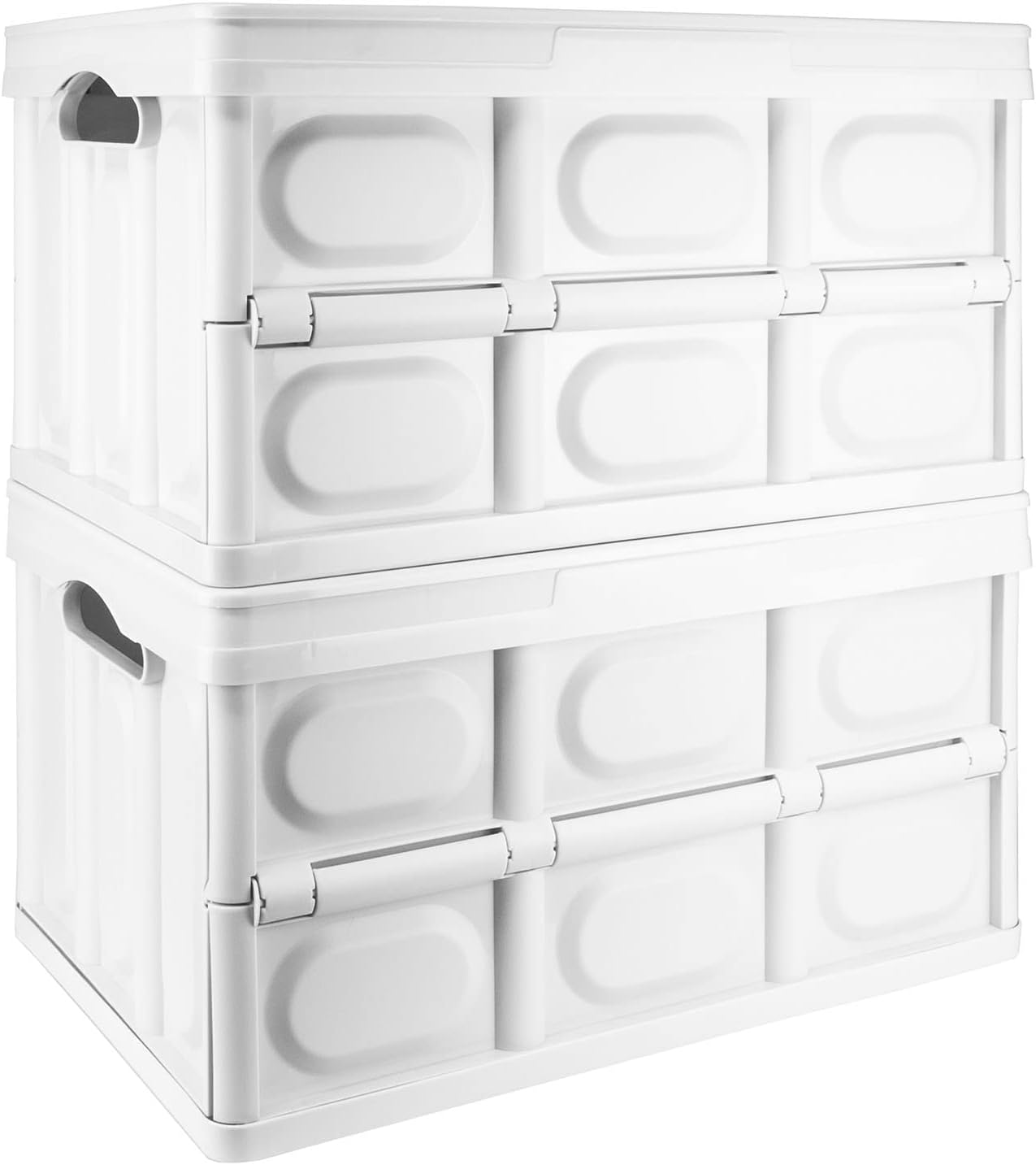 TekBox 56L White Storage Box with Lid Folding Stackable 56 Litre Lidded