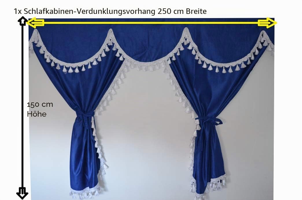 Komplettes Set von LKW-Vorhängen blau mit weißen Laschen für DAF Volvo Scania Man Mercedes Renault