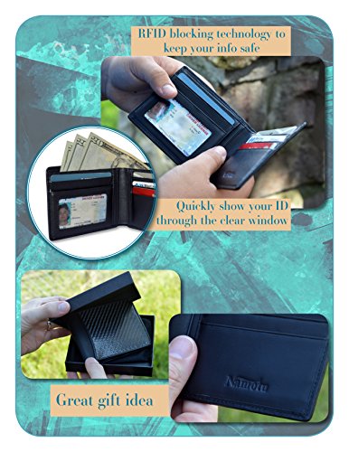 Namotu Real Carbon Fiber Wallet w/RFID Blocking Tech, Leather at Hinges and Trim - ID Window - Mens Slim Thin Real Carbon Bifold to Protect Your Money and Cards Identity - Image 3