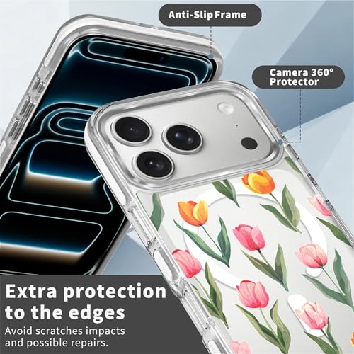 Coque iPhone 17 Pro transparente magnétique antichoc motif fleur tulipe