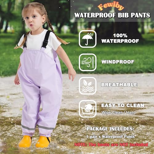 Image of Fewlby Kids Rain Bib Pants, Toddlers Waterproof Suspender Dirty Proof Rain Wear for Boys and Girls