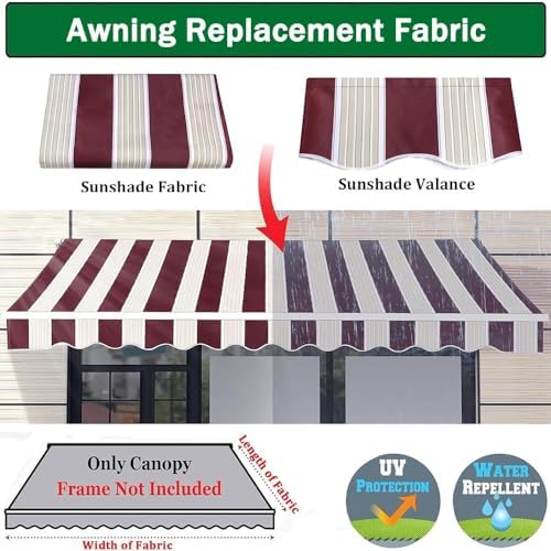 Retractable Awning Replacement Cloth 16x12ft/12x10ft/10x8ft/8x6.5ft Replacement Awning Fabric Outdoor Awning Cover Patio Sun Shade Canopy Polyester Canvas for Window Door(Blue,6x5m/20x16ft)