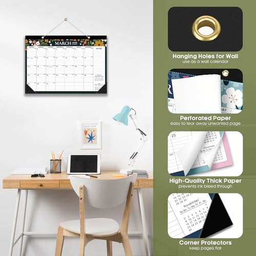 Image of Desk Calendar 2026-2027, 21-Month Calendar Runs Unitl June 2027, Large 17 inch x 12 inch Monthly Desktop & Wall Calendar for Home & Office - Twilight Petals