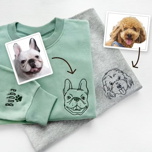 ZYHJJ Personalisierte Kapuzenpullover mit Hund Katze Foto, Haustier Gesicht gestickt benutzerdefinierte Hoodie,Personalisierte Geschenke für Hundeliebhaber