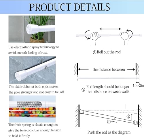 Image of AIZESI Spring Tension Rods Adjustable Tension Curtain Rod Small Tension Rod No Drilling Expandable Spring Loaded Curtain Tension Rod(White,18 inch to 28 inch-4Pcs)