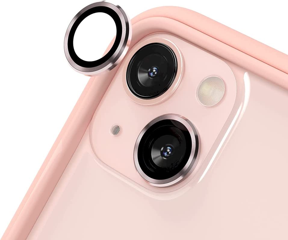 ZYBUX Camera Lens Protector compatible with iPhone 13 iPhone 13 Mini| High Clarity Scratch Proof 9H Hardness Anti-Spy Anti-Scratch Glass and Aluminum Trim [ Metal ] – (Pink)