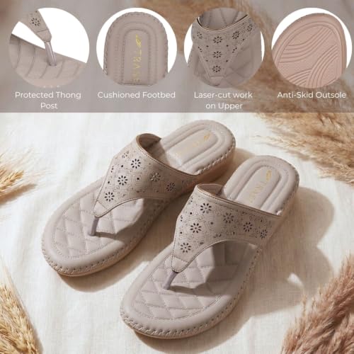 Image of TRASE Orthopedic Footwear for Women | Flat Ortho Slippers for Women Stylish | Soft Sole Ladies Chappal Fancy Comfortable Casual Footwear with Laser Cut Design