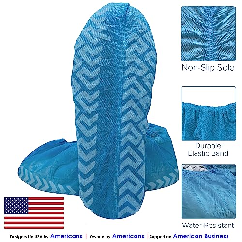 Innovative Haus Blue Indoor Disposable Shoe Covers - Disposable Non Slip Boot Covers - Indoor Reusable Booties - Treads - Water Resistant - 100 Pack, Large