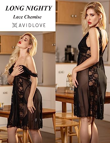 Avidlove Nightgowns For Women Sexy Lace Lingerie For Bride Sheer Babydoll Chemise Black Xxxl #TOP1