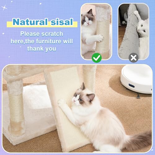 Image of Hey-brother Cat Tree Tower, Scratching Posts with Extra Large Platform and Basket, Specious Condo, 2 Cozy Hammocks, Scratch Board for Indoor Adult Cats, Maine Coon 71.7 inches, Beige MPJ080M