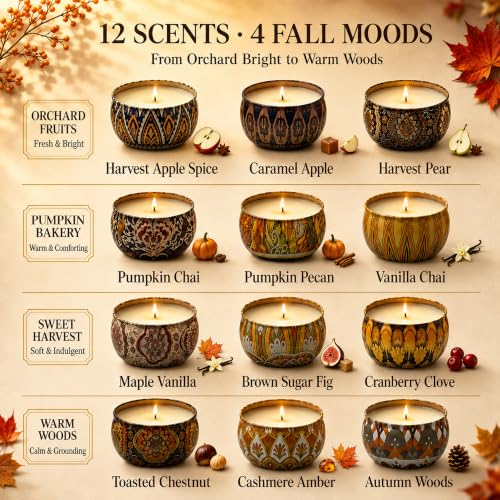 Image of Fall Scented Candles Gift Set, 12 Pack Soy Candles for Home, 2.5 oz Each