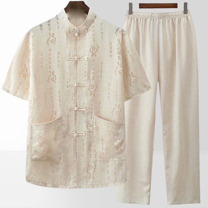 Ensemble tang d'été pour homme en lin respirant style chinois hanfu ultra léger - 4