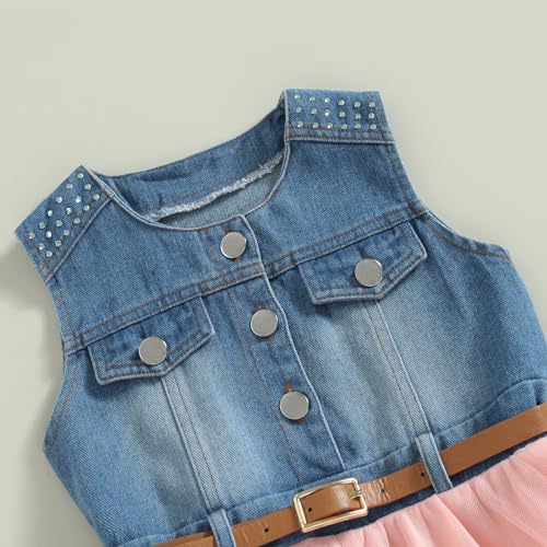 Toddler Little Girl Denim Dress Sleeveless Irregular Tulle Tutu Jeans Dresses Baby Patchwork Princess Dress4
