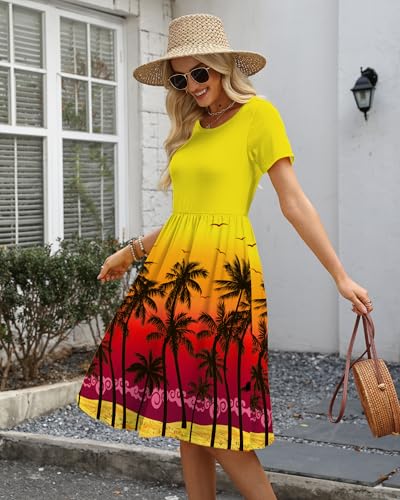 Image of COSSEN Women's Casual T Shirt Dress V-Neck Short Sleeves Swing Dresses Birthday Party Summer Travel Beach with Pocket